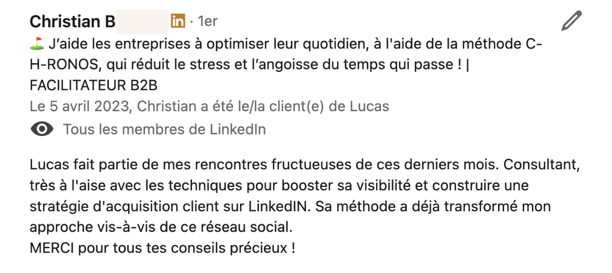 Témoignage client Lucas Baldinger la Recette